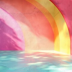 Vibrant Rainbow Painted on Wooden Surface