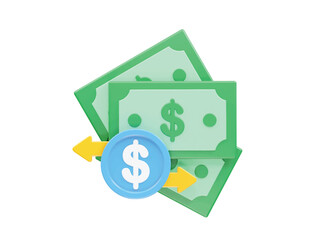 Money transfer icon illustration 3d rendering 