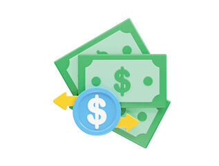 Money transfer icon illustration 3d rendering 