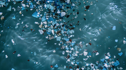 microplastics in the ocean. plastic pollution harming health.