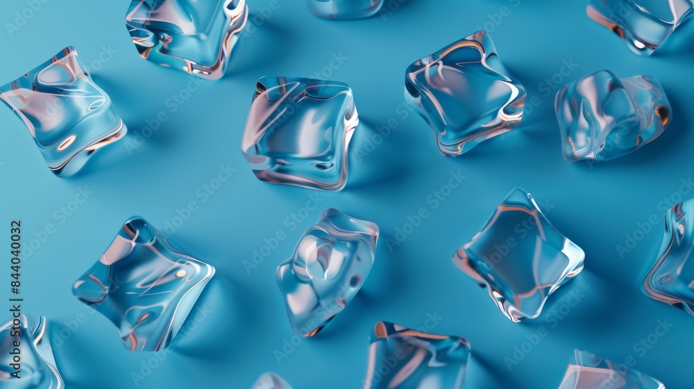 Poster ice cubes pattern repeating seamlessly on a blue background