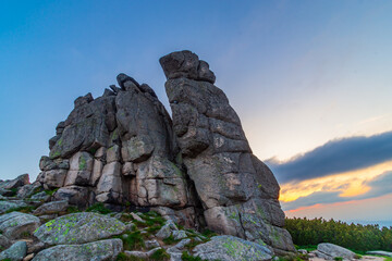 The Słoneczniki Rocks in the Karkonosze Mountains in Karpacz at dusk, at sunset - Lower Silesia © krzys ser