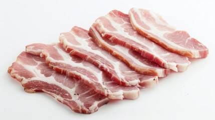 Obraz premium Background of uncooked bacon slices on a white surface