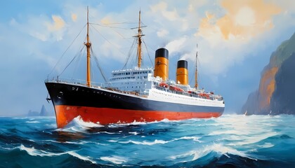 Obraz premium Ship, sea oil painting landscape generative AI illustration