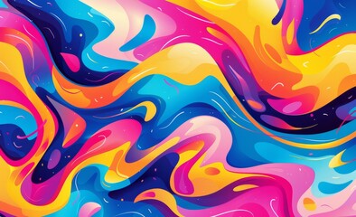 Obraz premium Vector illustration of a vibrant colorful background with cartoon waves and swirls 