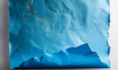 Obraz premium Abstract Textured Blue Paper Sheet with Torn Edges on Grey Background, Creative Wallpaper Design Concept, Art Poster Inspiration, Modern Cracked Paint Effect, Artistic Backdrop for Graphic Use