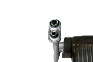 Close up  a join connecting tube of an evaportor coil of an air car compressor on background, PNG format.