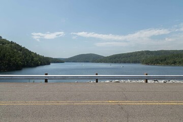 Dam road looking out at Lake Ouachita blakely dam