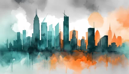 Tableau sur plexiglas Aquarelle gratte-ciel Watercolor painting of an abstract urban, cityscape, skyscraper generative AI illustration  © Dmitry