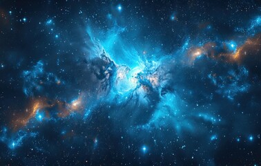 Cosmic Nebula with Blue and Gold Hues