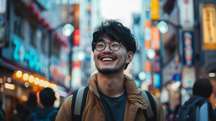 Um belo homem asiático de frente para a câmera