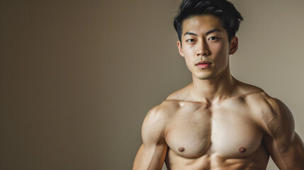 Um belo homem asiático de frente para a câmera