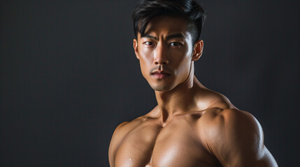 Obraz premium Um belo homem asiático de frente para a câmera