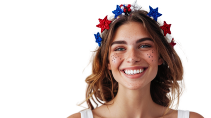 4th of July, woman wearing hair deocration, red, white and blue colors