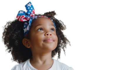 African American girl wearing a red, white and blue ribbon