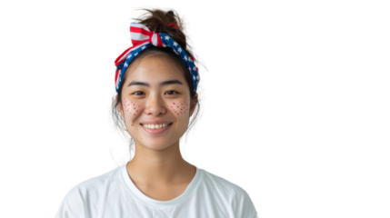 4th of July, close up of a young Asian woman wearing a headband with American flag print