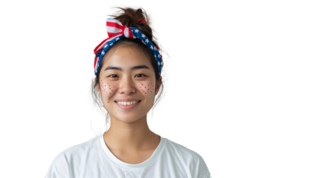 4th of July, close up of a young Asian woman wearing a headband with American flag print