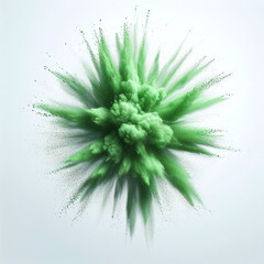 Green energy explosion, green powder on white background