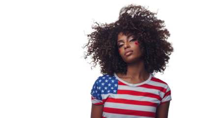 African American woman wearing a t-shirt with the American flag, Independence Day