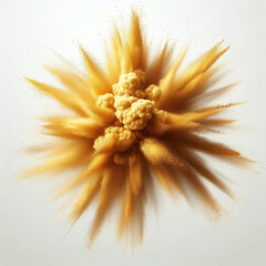 Yellow energy explosion, Yellow powder on white background