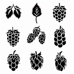 Hop cones icon, beer brewery symbol, humulus lupulus flower cones, hop plant beer manufacturing ingredient