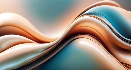 Abstract Swirling Waves in Blue and Beige Tones