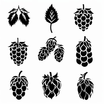 Hop cones icon, beer brewery symbol, humulus lupulus flower cones, hop plant beer manufacturing ingredient