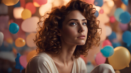 Fototapeta premium Muse Sitting on Cloud of Thought Bubbles