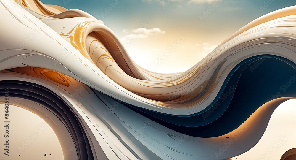 Poster abstract 3d flowing shapes with cloudy background
