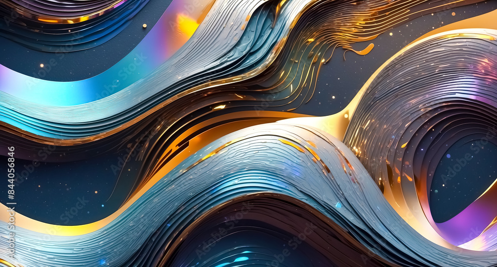 Poster abstract curved lines with metallic texture