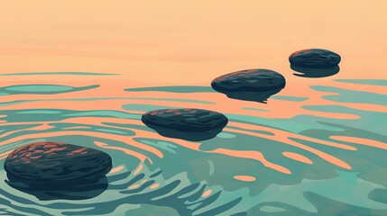  Zen stones floating on water