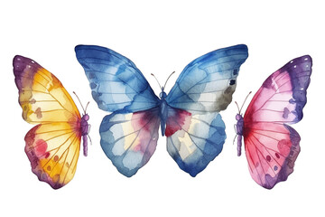 Set of beautiful butterflies watercolor isolated on white background. Butterfly Colorful pattern Pink, blue, orange and green butterfly vector illustration