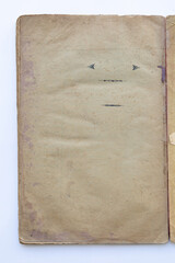 inner page of a very old book. yellowed natural paper texture. on isolated white background. clean close-up.