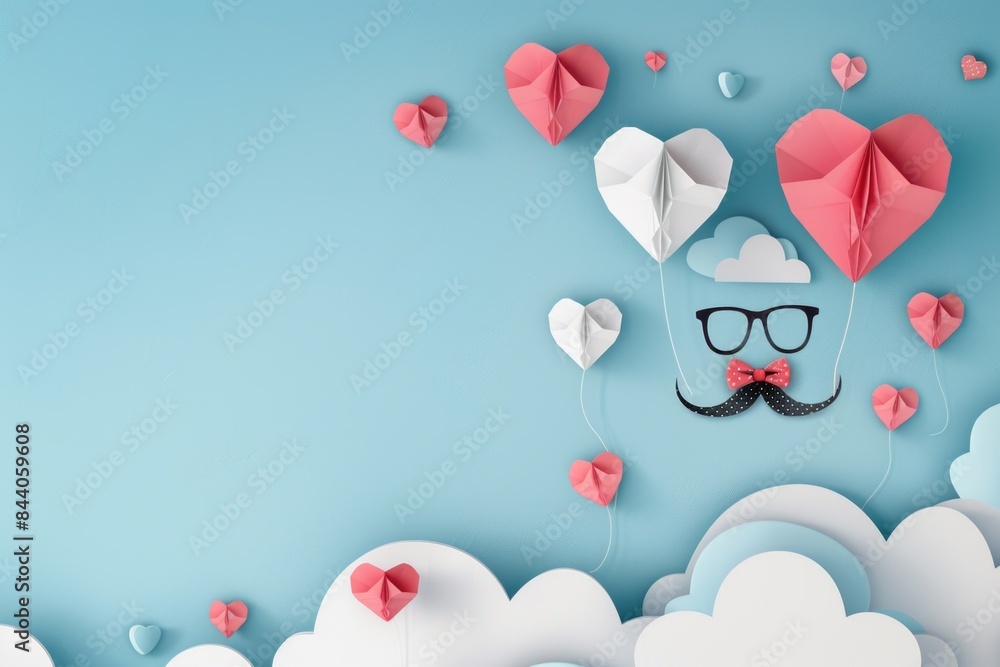 Aufkleber a person wearing a mustache and glasses is seen floating in the air, possibly in a surreal or dreaml