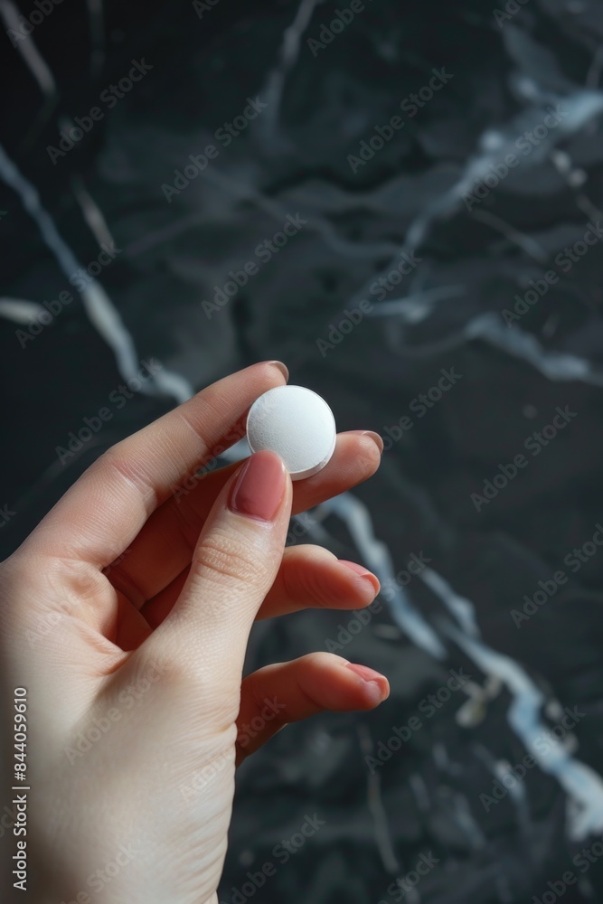 Poster A person holding a white object in their hand, great for use in any context where you need to depict someone grasping something