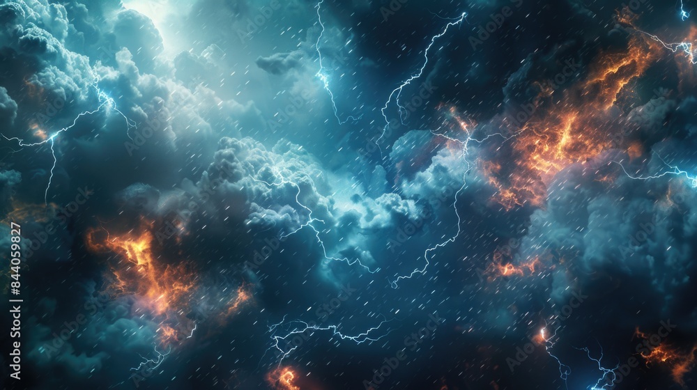 Poster a darkening sky with flashes of lightning illuminating the clouds