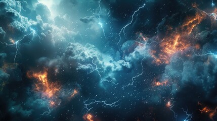 Fototapeta premium A darkening sky with flashes of lightning illuminating the clouds