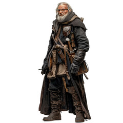 Fototapeta premium Senior male in a fantasy explorer outfit posing on a checkered backdrop, ideal for composites