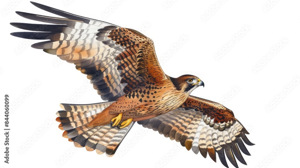 Poster a bird of prey soaring through the air with its wings spread out
