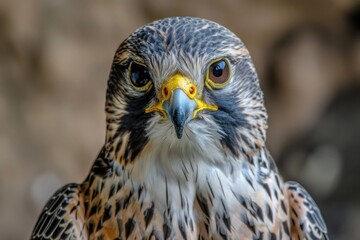 Obraz premium A detailed view of a bird's face, with sharp talons and piercing eyes