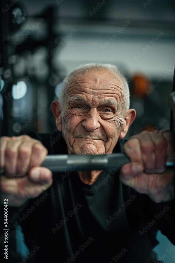 Poster older man holding a remote control, potential use for media or technology-related concepts
