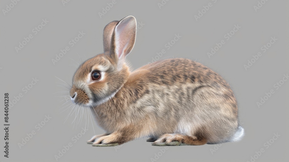 Poster a brown rabbit sitting on top of a gray surface, ideal for use in illustrations, design, or as a ref