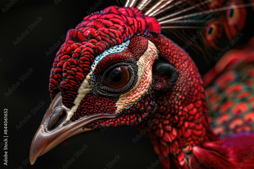 Poster A close-up view of a vibrant bird with its feathers on display