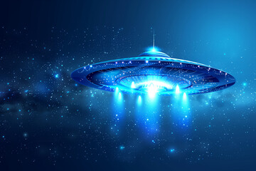 Obraz premium Blue UFO Hovering Over Starry Night Sky
