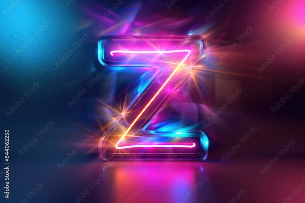 Poster a bright neon lit letter z against a dark background, useful for adding visual interest to designs a