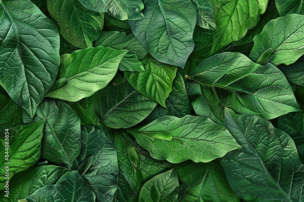 Poster a close-up view of a bunch of green leaves, suitable for use in environmental or botanical photograp