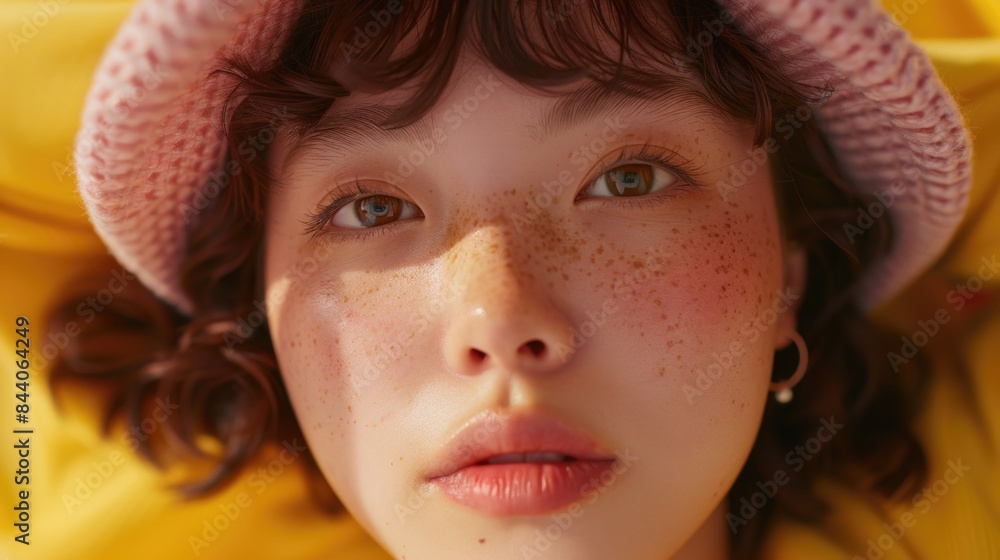 Poster close-up of a person's face wearing a hat, suitable for editorial or creative use