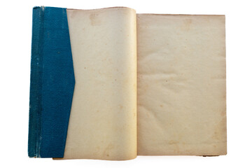 inner page of a very old book. yellowed natural paper texture. on isolated white background. clean close-up.