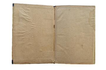 inner page of a very old book. yellowed natural paper texture. on isolated white background. clean close-up.