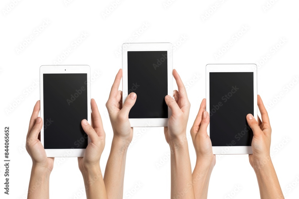 Poster a group of hands holding a tablet computer